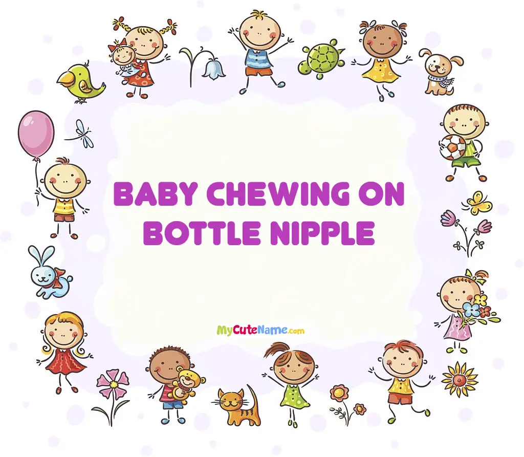 Baby chewing on bottle nipple